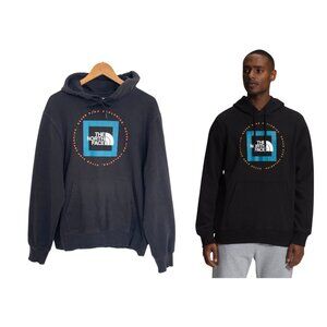 The North Face Hoodie Sweatshirt Men Medium Black Geo NSE Harbor Blue Orange
